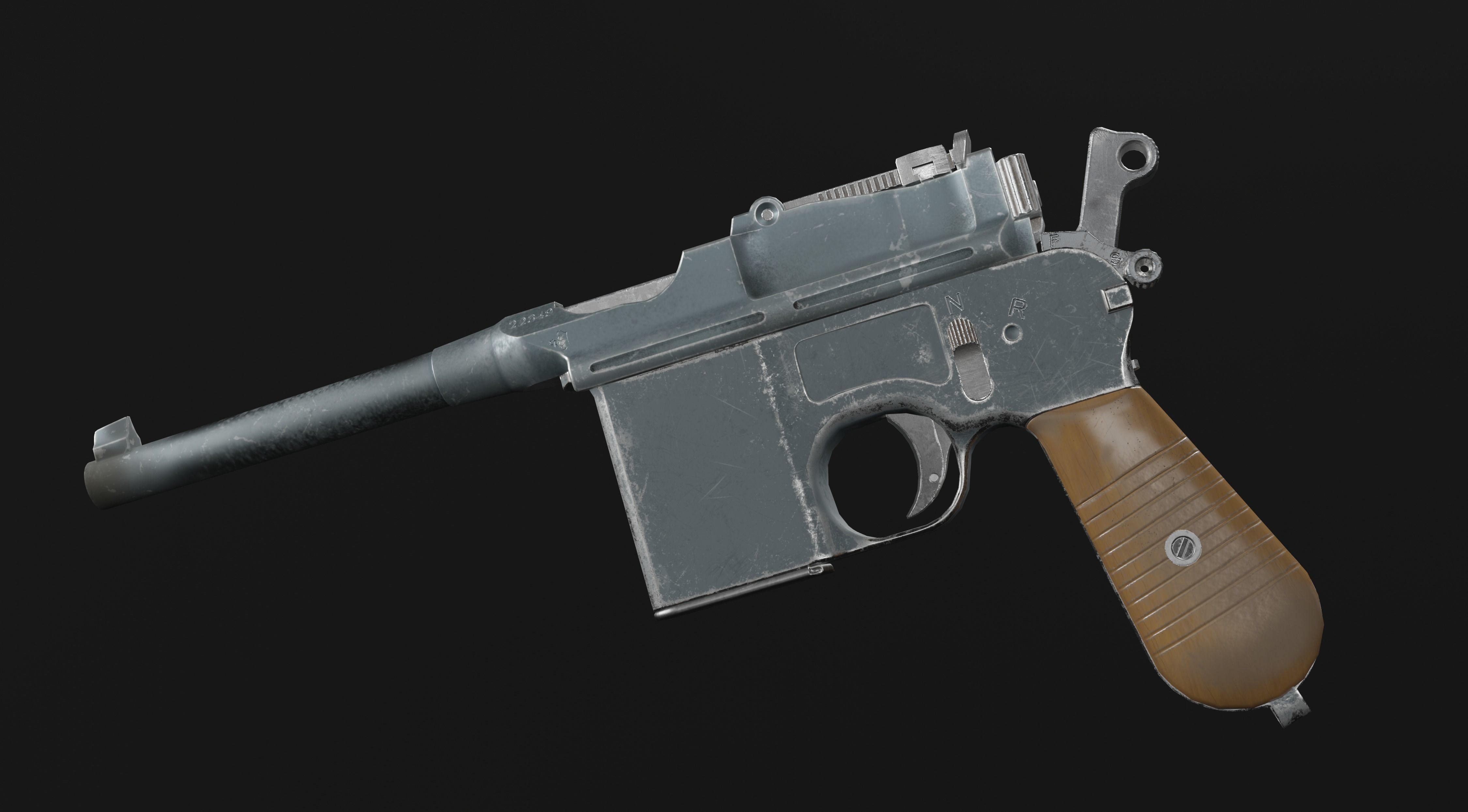 Mauser C96 Broomhandle with carry  case low poly game asset Low-poly 3D model_13