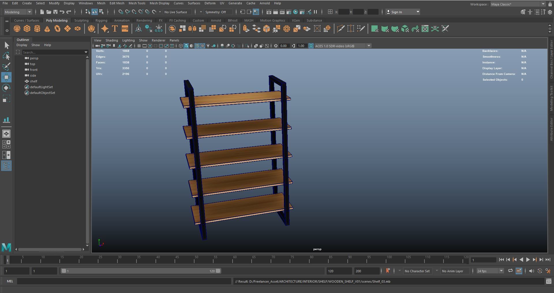 Wooden Shelf 3D Model AR VR PBR Low-poly 3D model_18