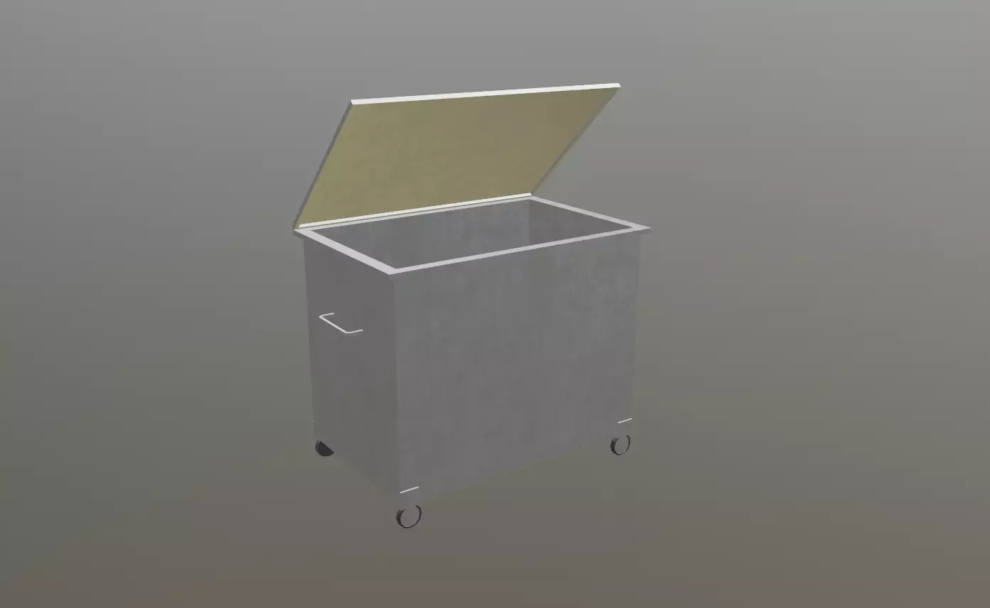 Dumpster metal trash can on wheels Low-poly 3D model_0