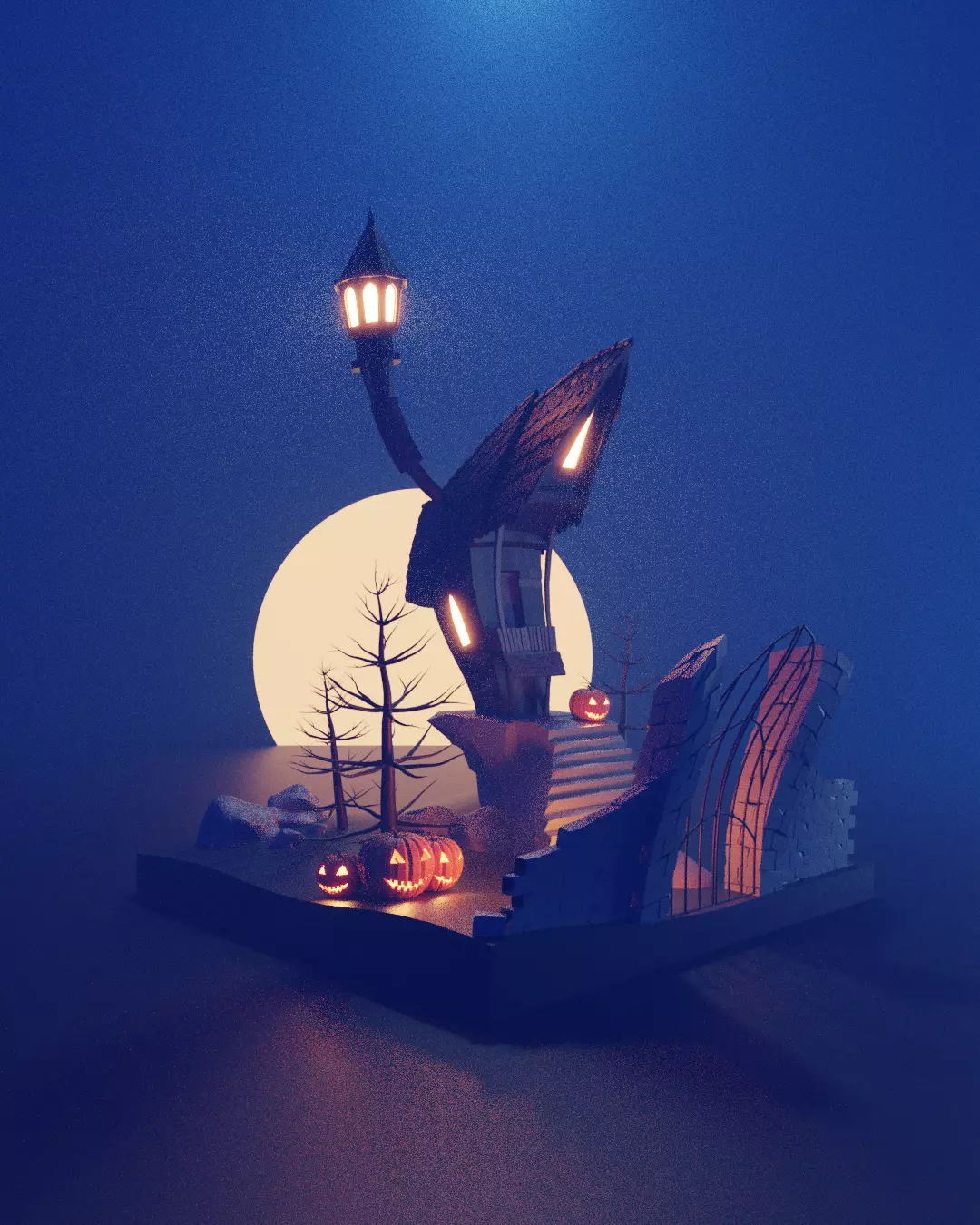 Nbc jackhouse render in blender dead tree and witch house  Low-poly 3D model_0