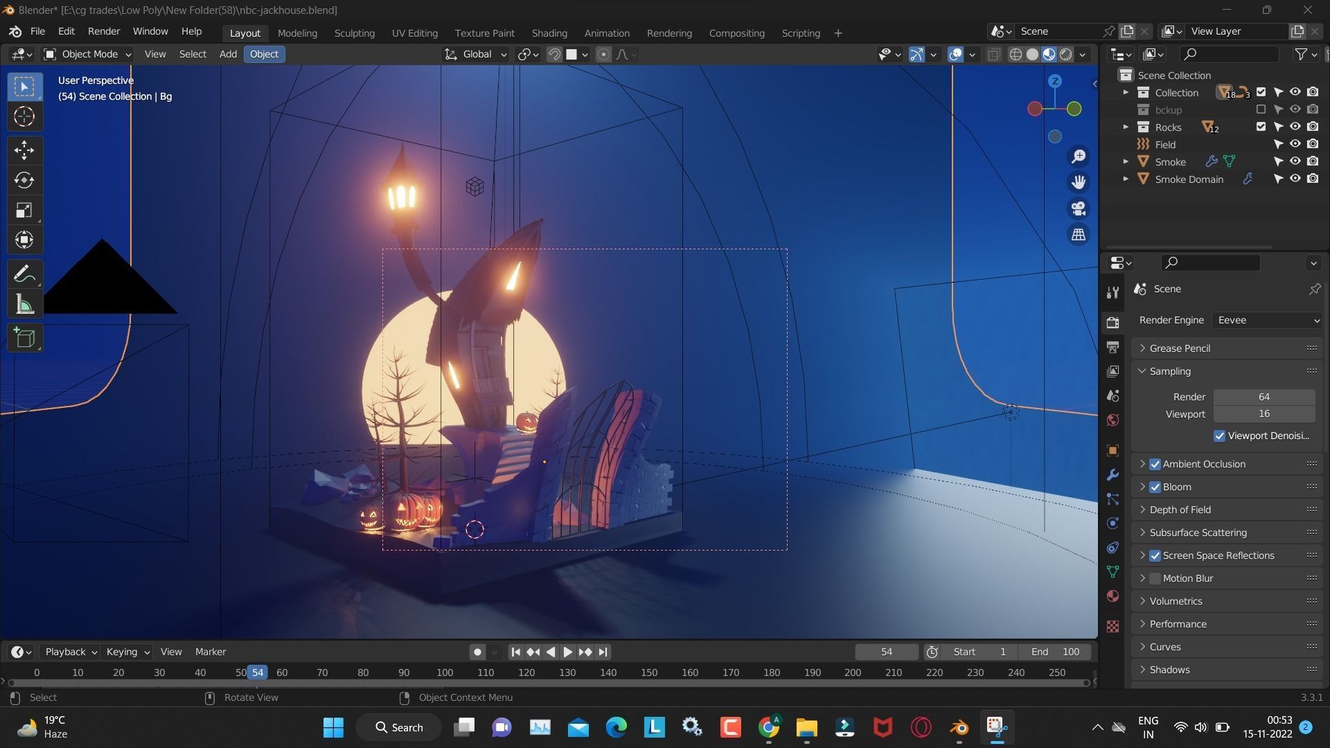 Nbc jackhouse render in blender dead tree and witch house  Low-poly 3D model_7