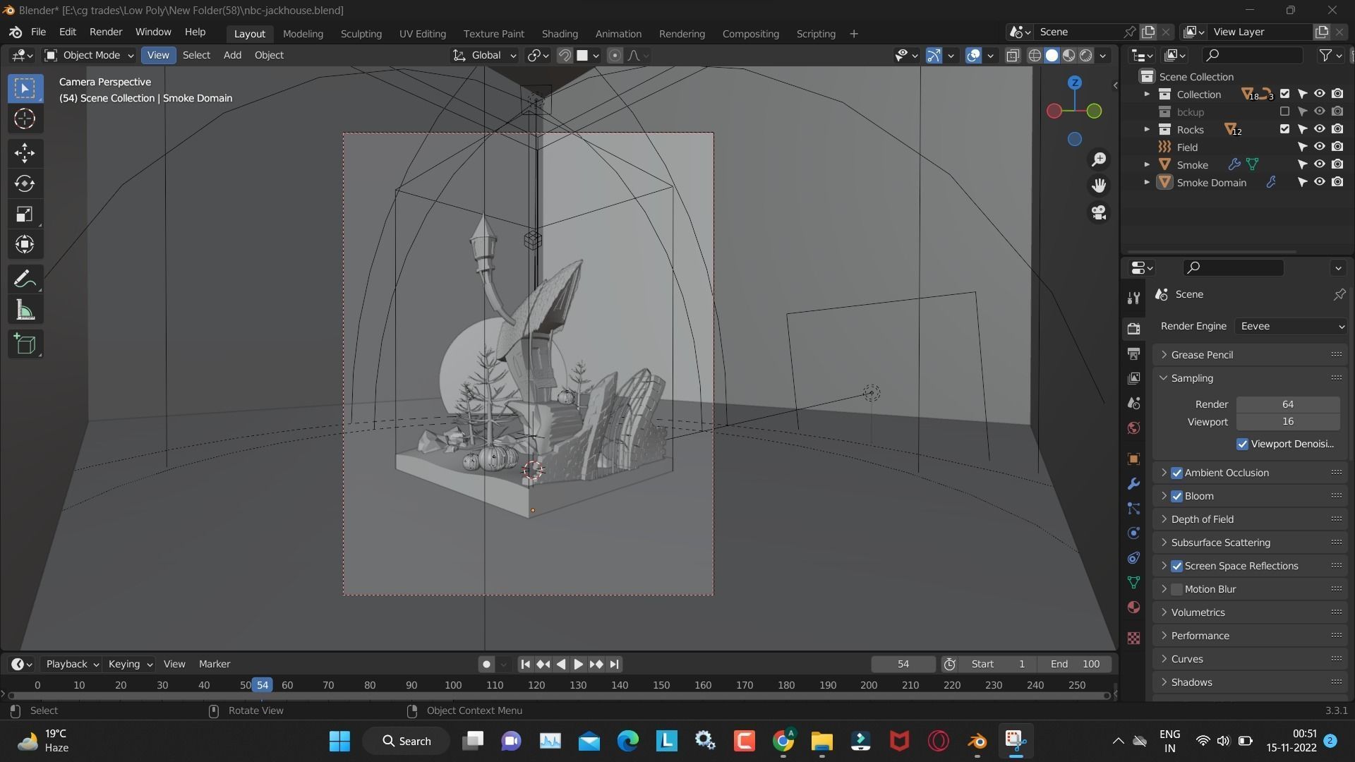 Nbc jackhouse render in blender dead tree and witch house  Low-poly 3D model_3