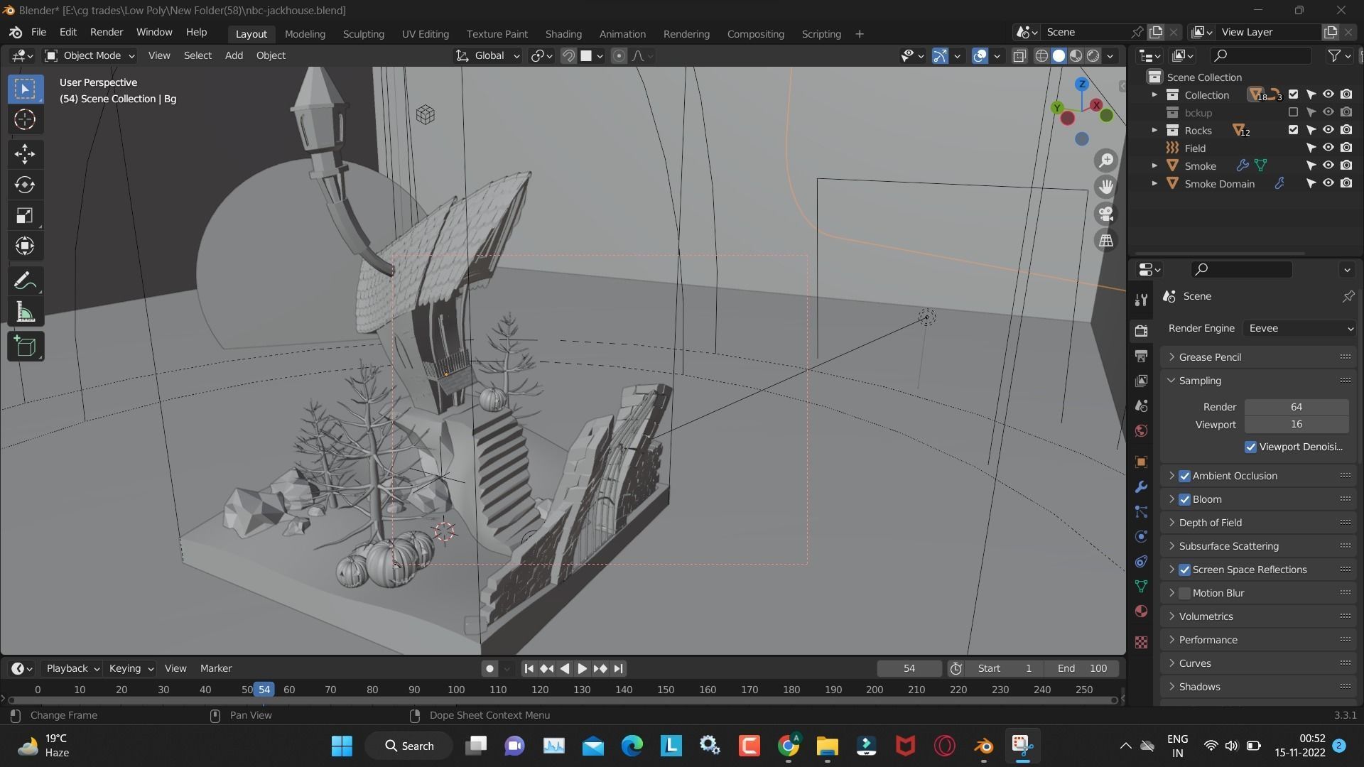Nbc jackhouse render in blender dead tree and witch house  Low-poly 3D model_6