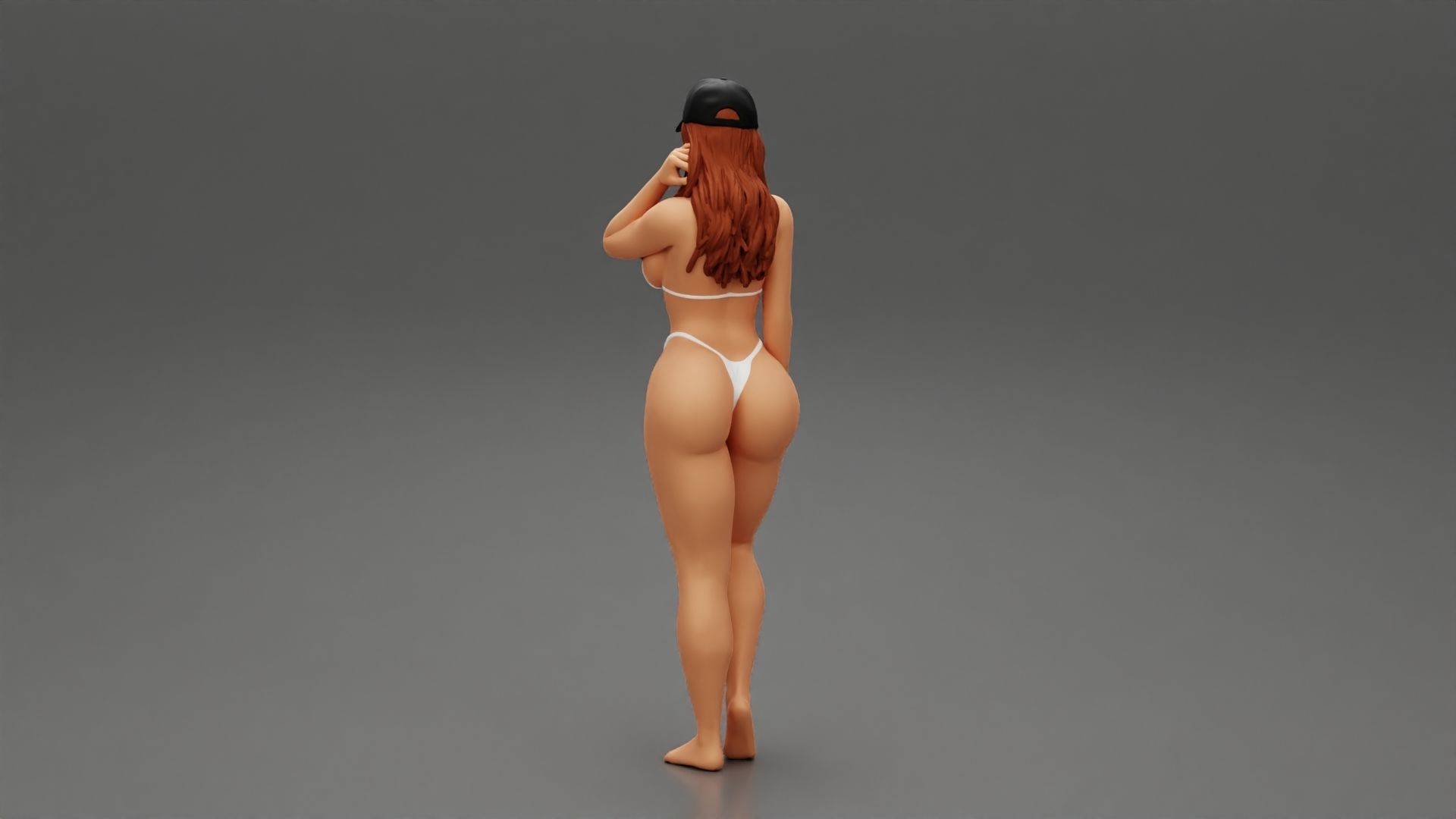 Beautiful Woman Standing in a Bikini and a Beach cap 3D print model_4