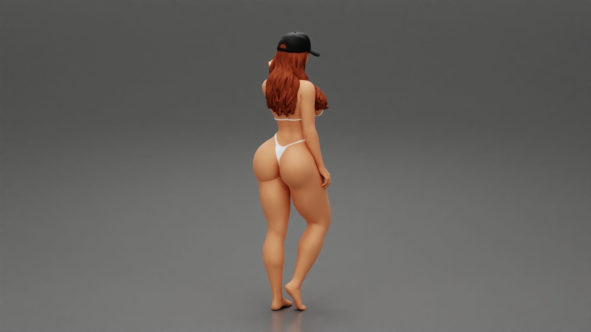 Beautiful Woman Standing in a Bikini and a Beach cap 3D print model_3