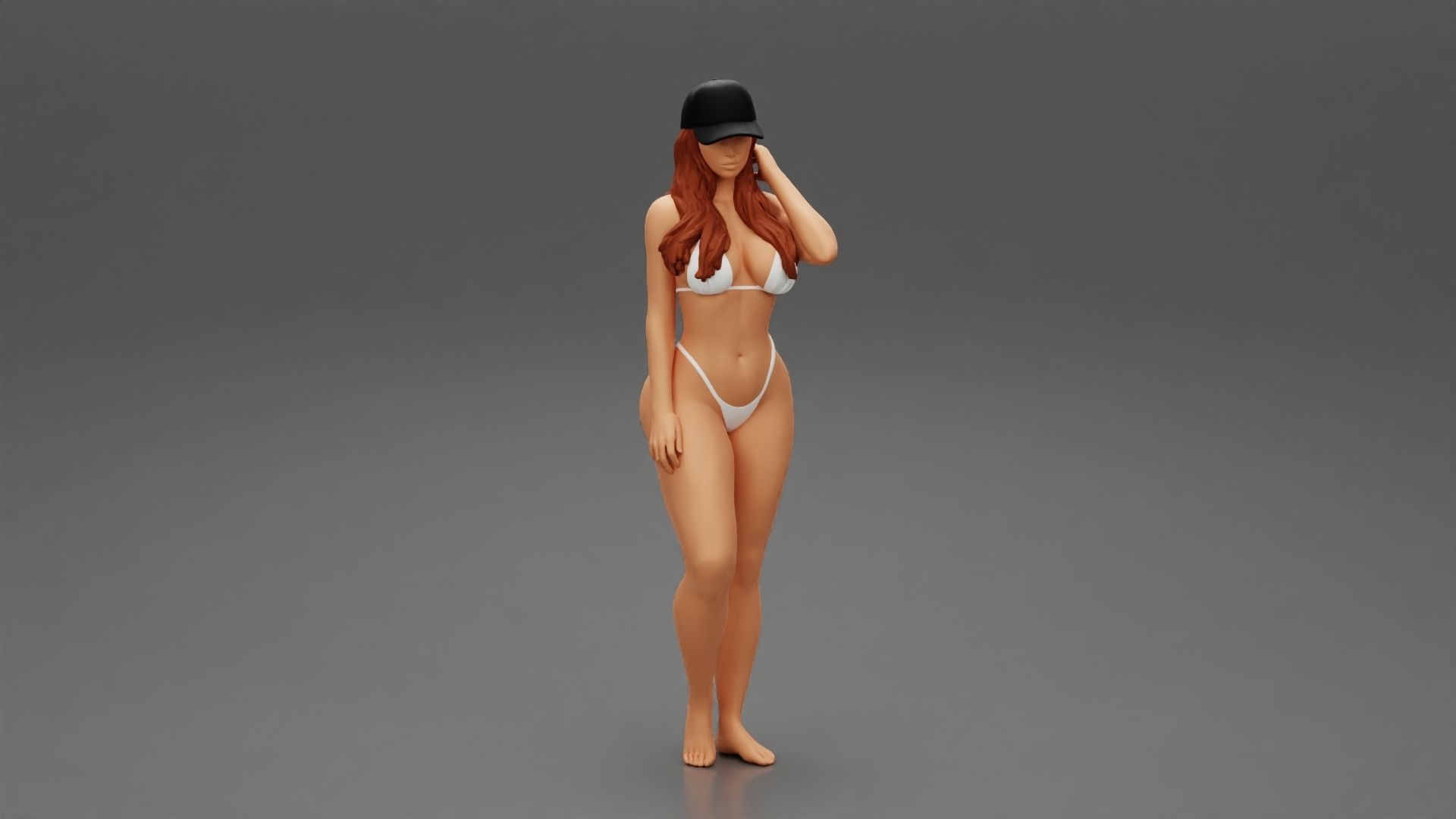 Beautiful Woman Standing in a Bikini and a Beach cap 3D print model_1