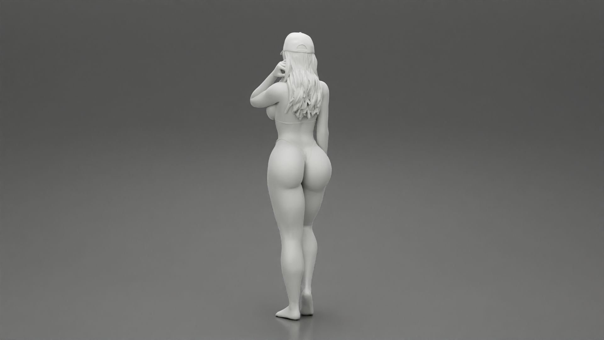 Beautiful Woman Standing in a Bikini and a Beach cap 3D print model_10