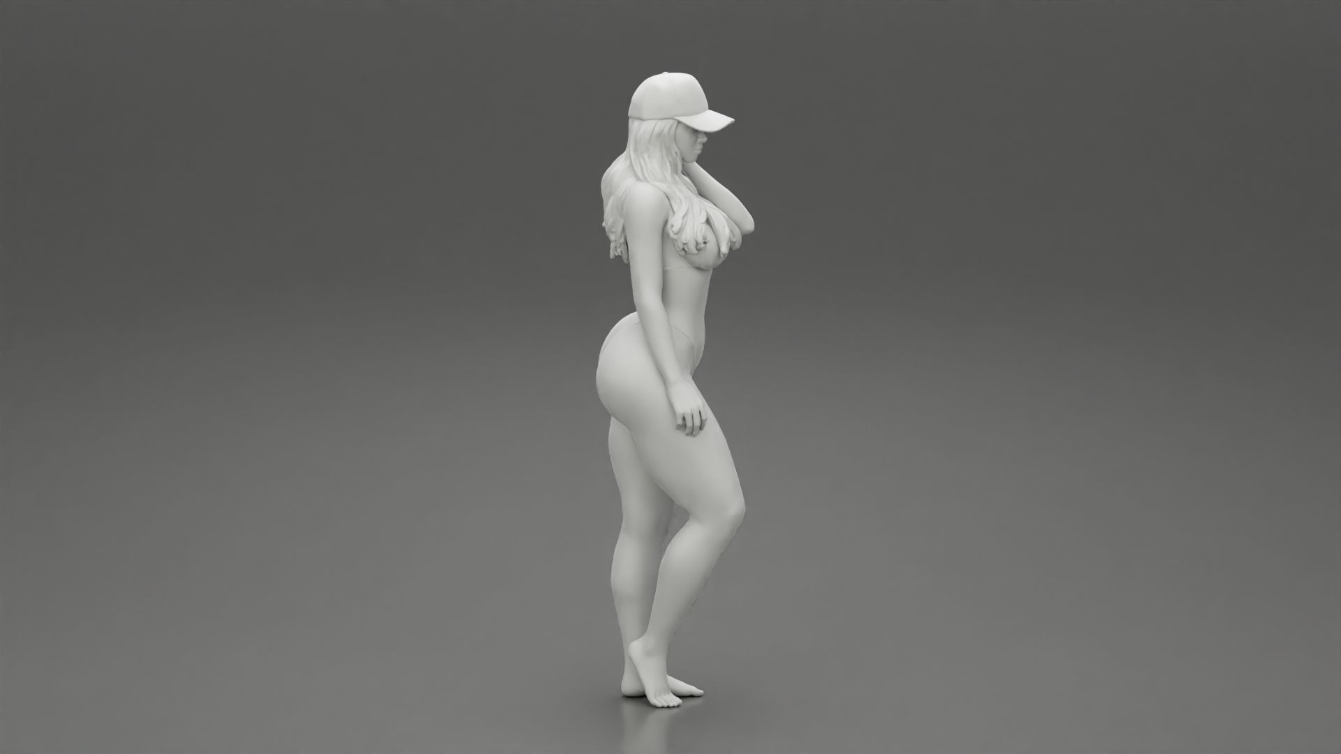 Beautiful Woman Standing in a Bikini and a Beach cap 3D print model_8