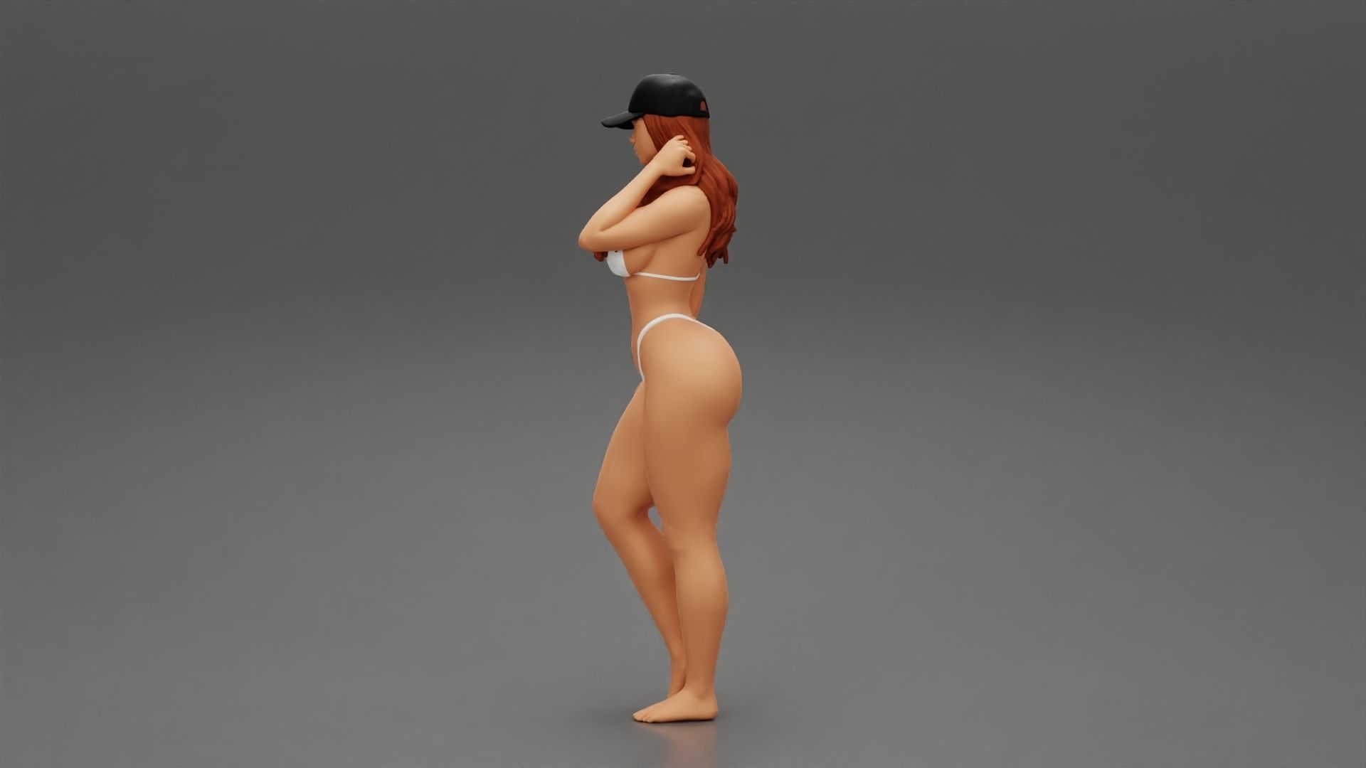 Beautiful Woman Standing in a Bikini and a Beach cap 3D print model_5