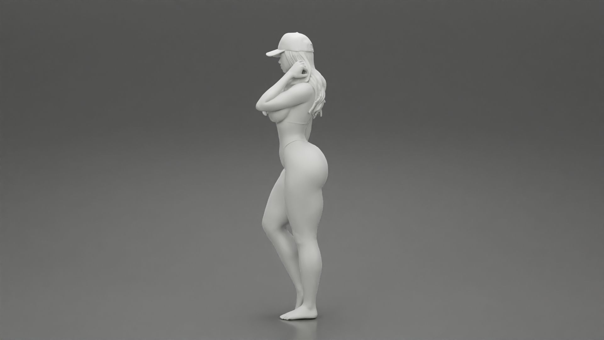 Beautiful Woman Standing in a Bikini and a Beach cap 3D print model_11