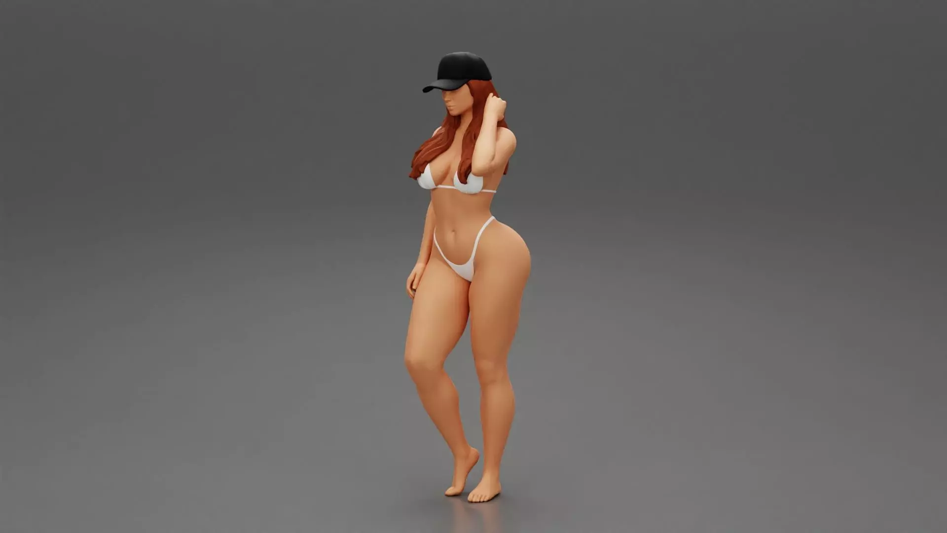 Beautiful Woman Standing in a Bikini and a Beach cap 3D print model_0