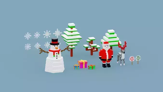 Voxel Christmas Collection Low-poly 3D model