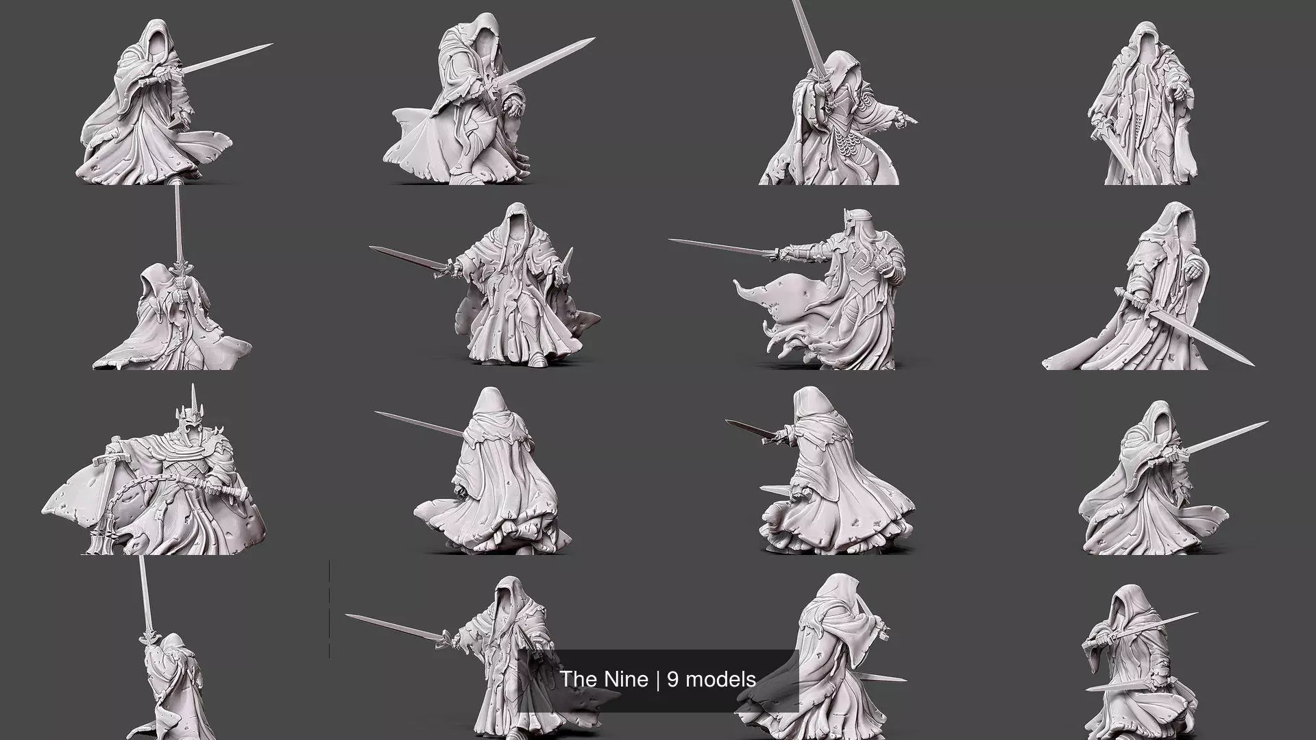 The Nine knight holding sword 3D Model Collection_1