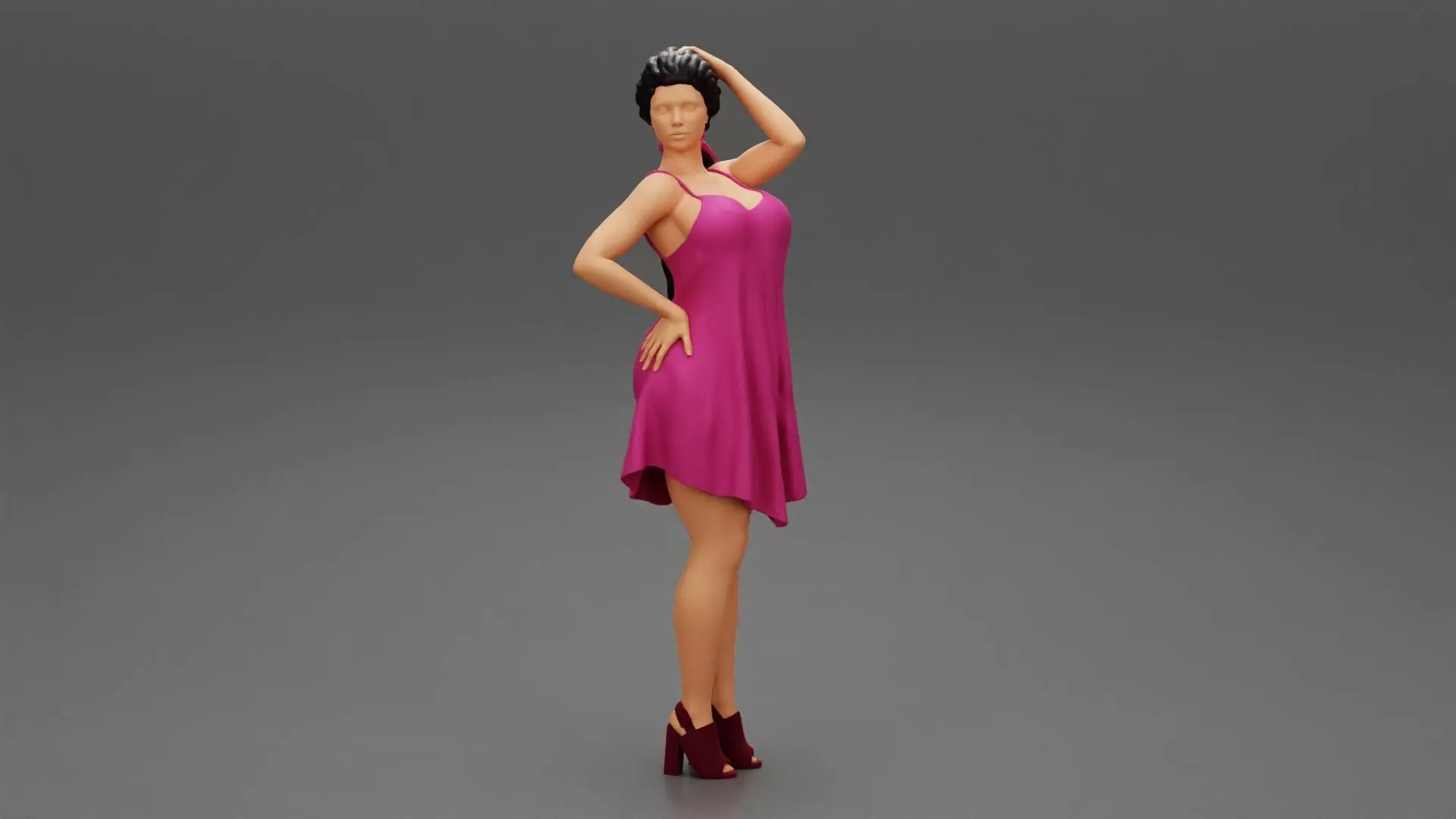 Beautiful woman wearing dress hair dreadlocks 3D print model