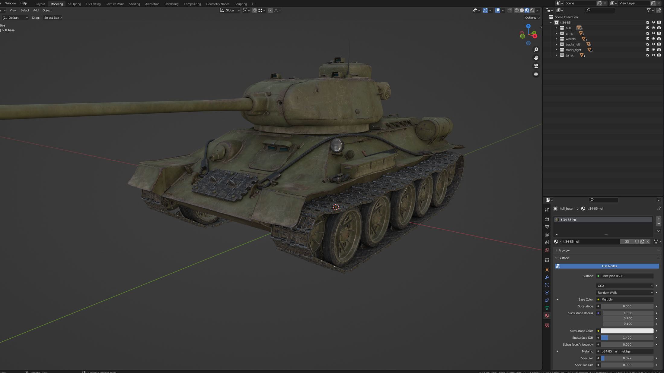 T-34-85 Game Ready world war ii tank Low-poly 3D model_27
