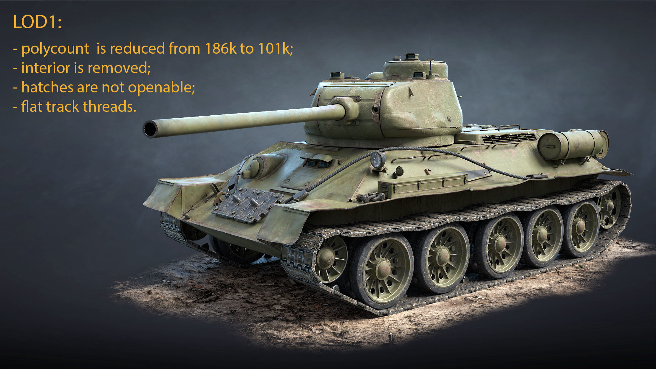 T-34-85 Game Ready world war ii tank Low-poly 3D model_23