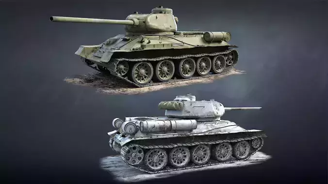 T-34-85 Game Ready world war ii tank Low-poly 3D model
