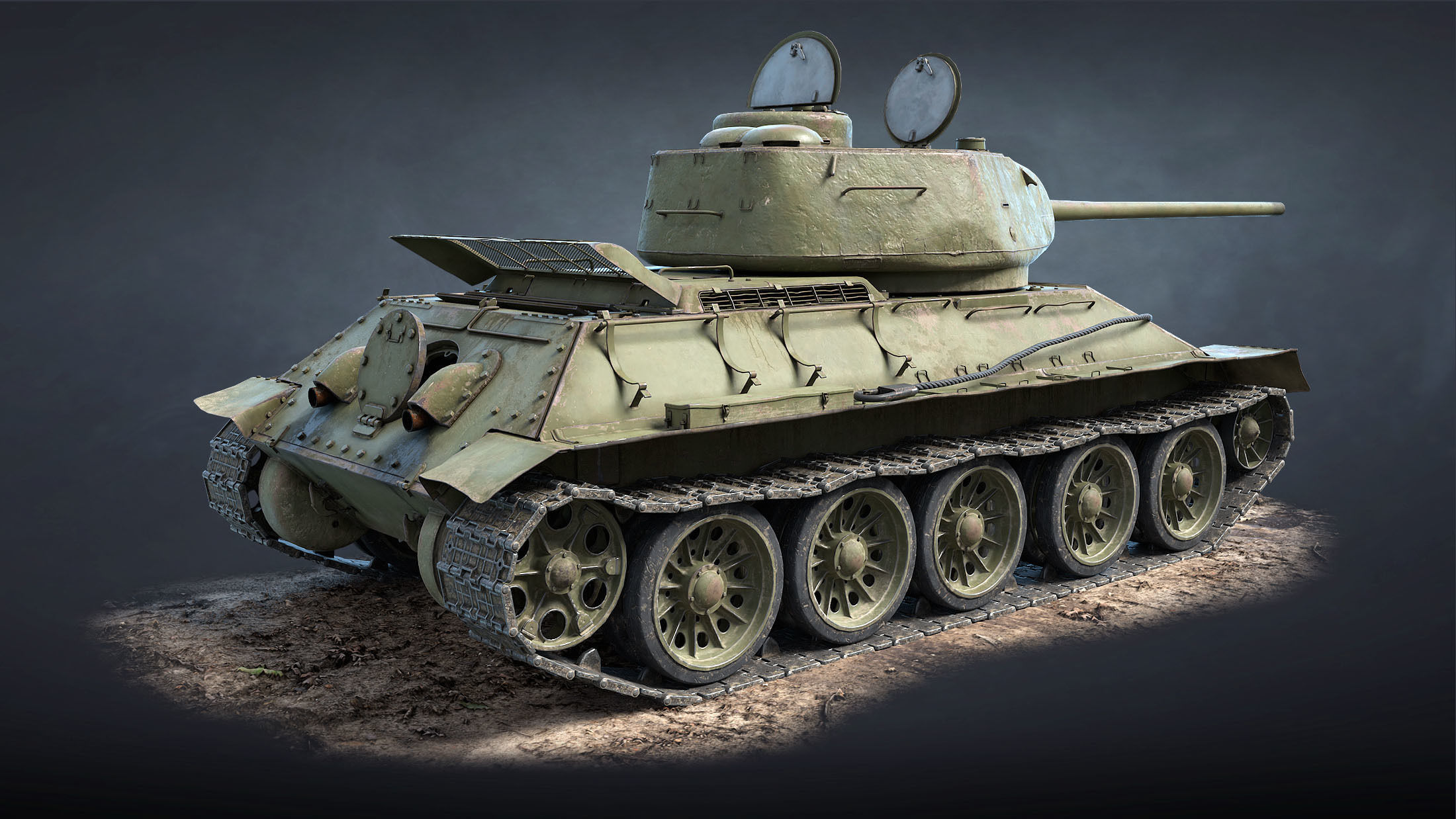T-34-85 Game Ready world war ii tank Low-poly 3D model_6