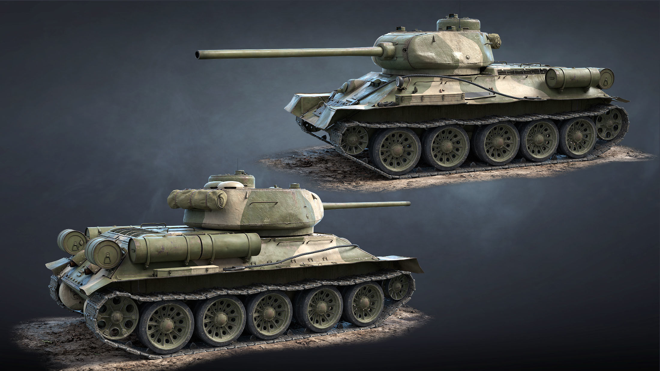 T-34-85 Game Ready world war ii tank Low-poly 3D model_12