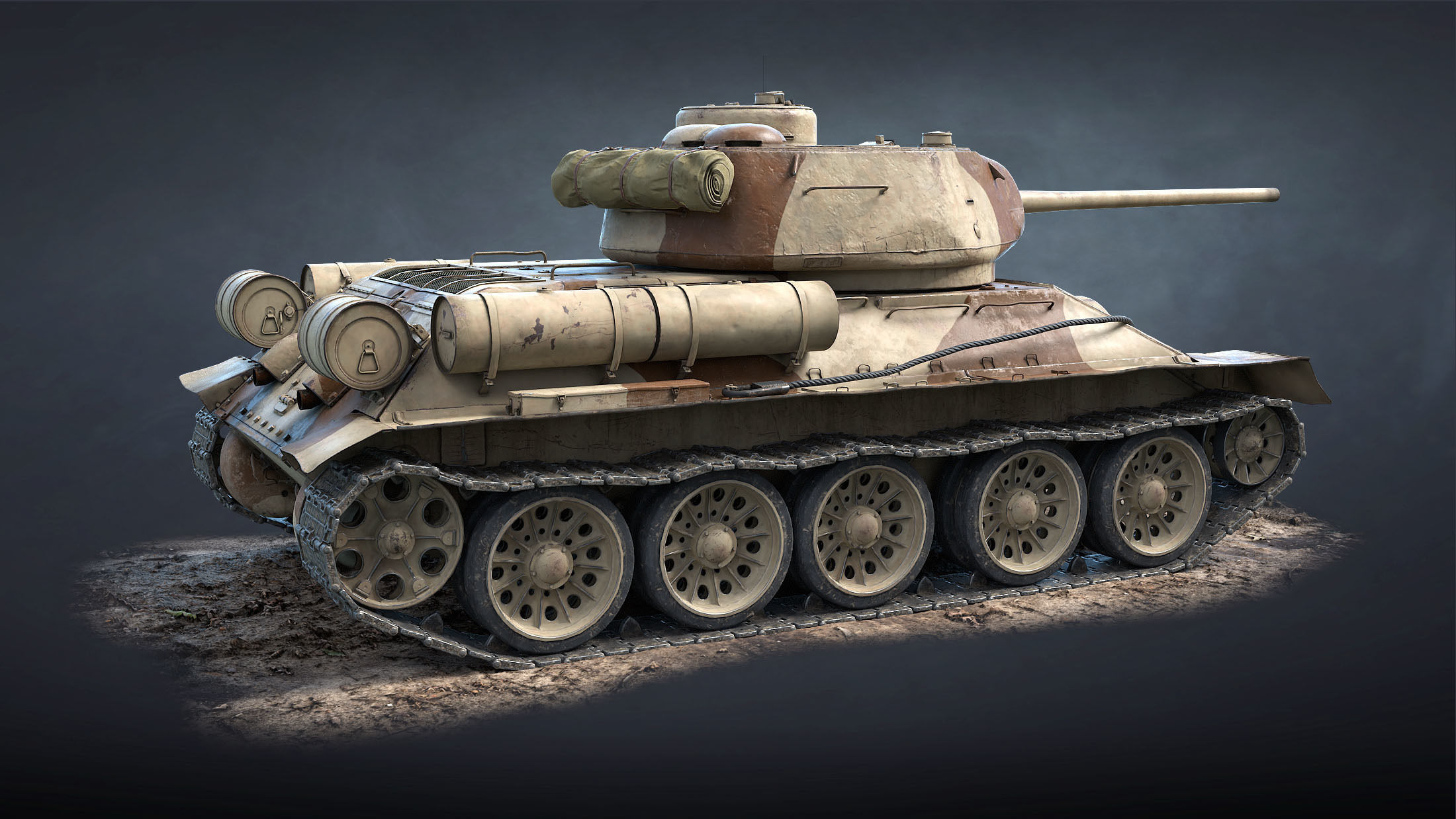 T-34-85 Game Ready world war ii tank Low-poly 3D model_17