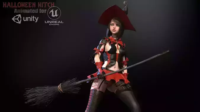 LittleWitch2 woman in witch costume Low-poly 3D model