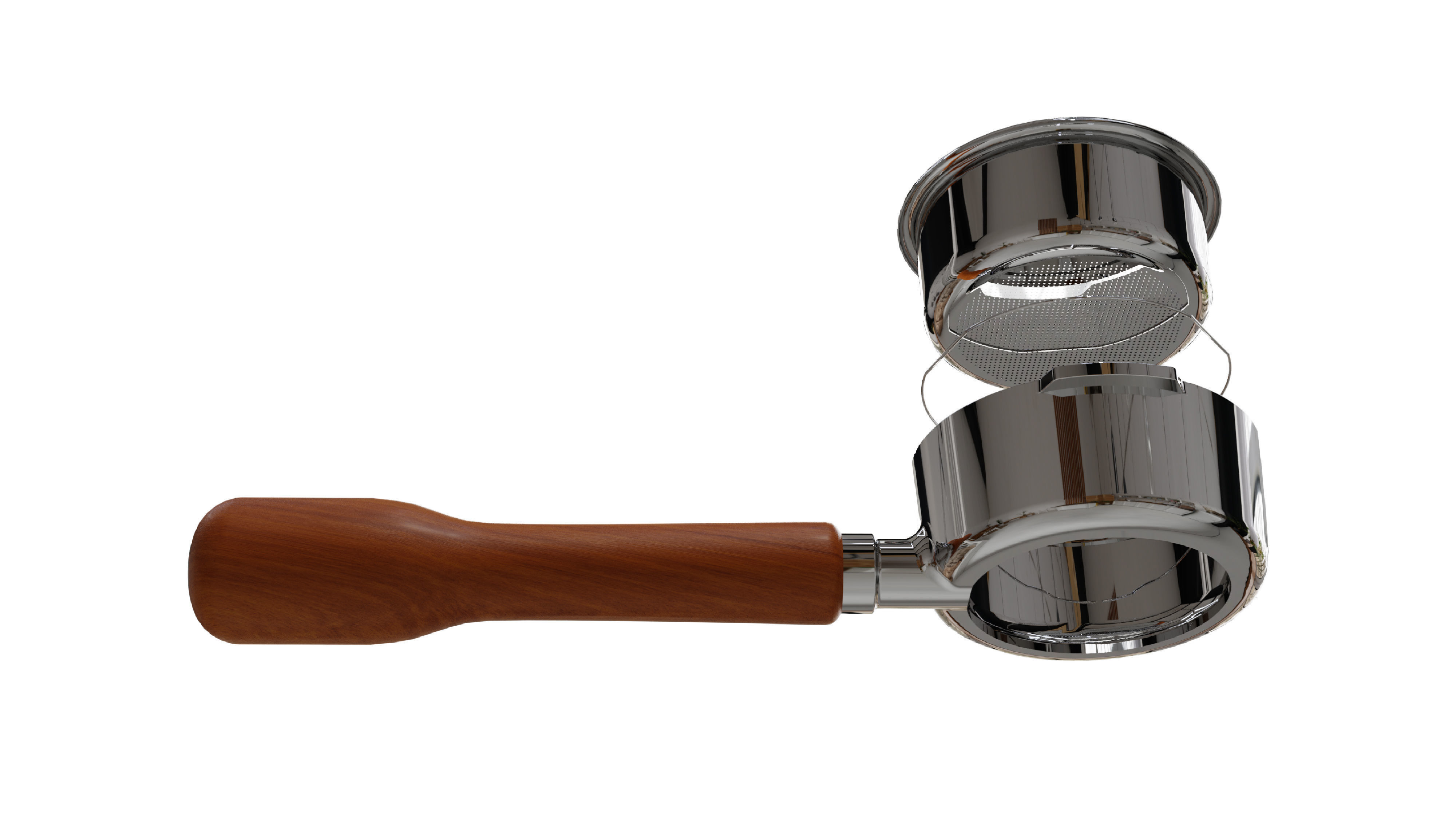Portafilter stainless steel coffee grinder with wooden handle 3D model_4