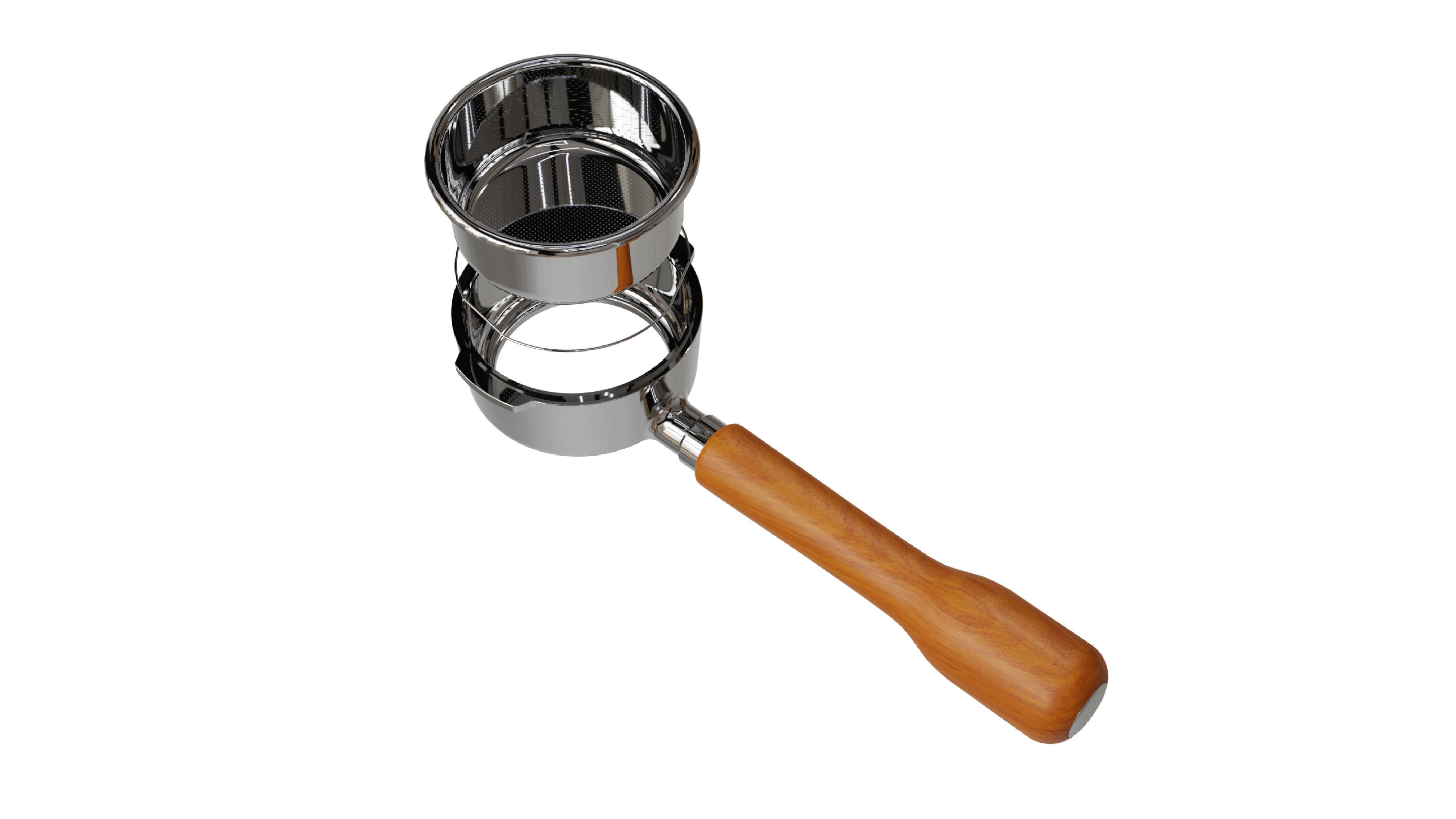Portafilter stainless steel coffee grinder with wooden handle 3D model_1