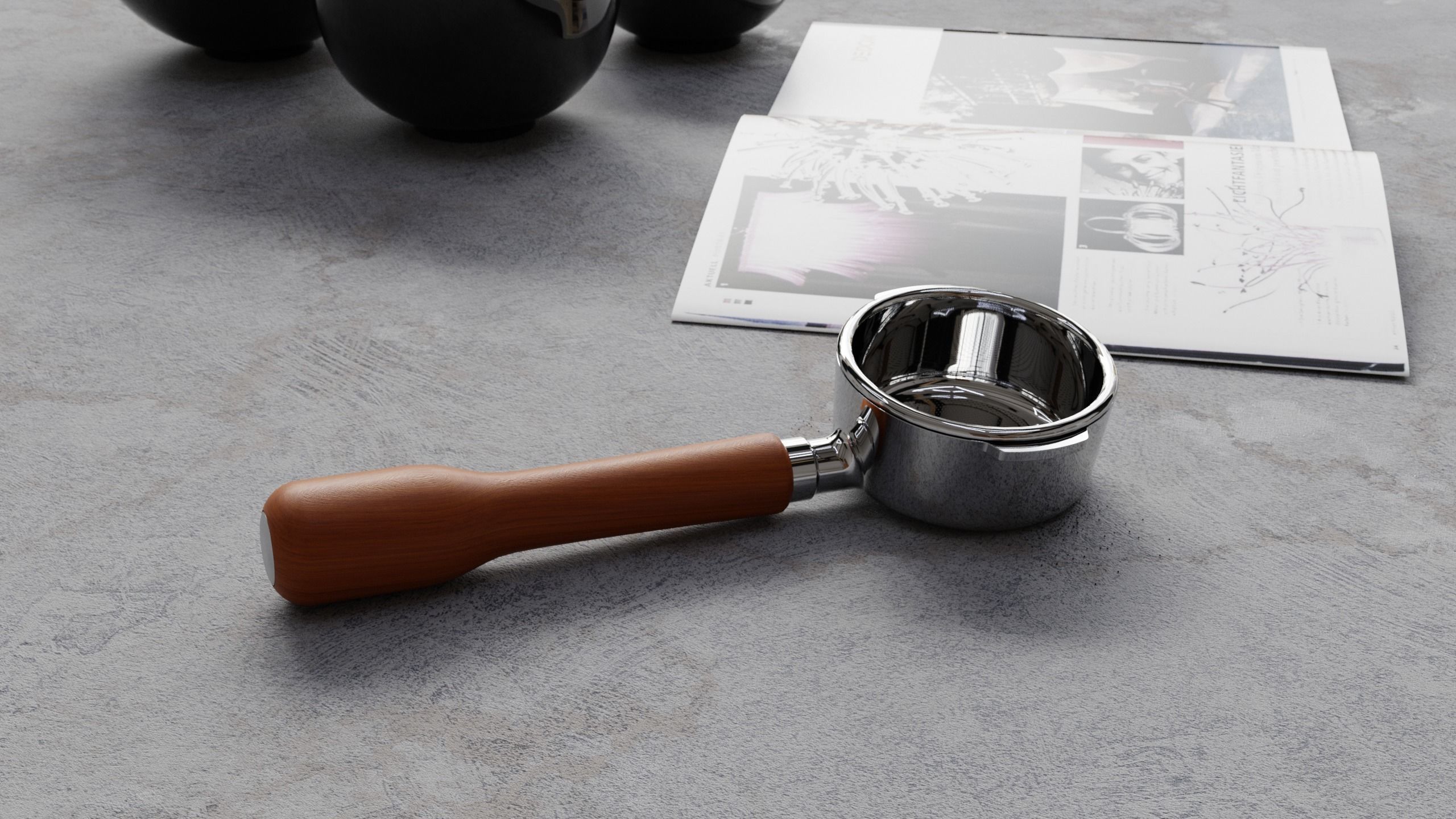 Portafilter stainless steel coffee grinder with wooden handle 3D model_5