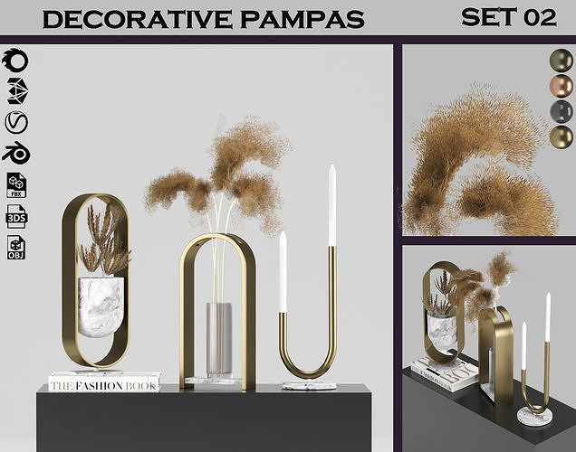 decorative pampas set 02 3D model