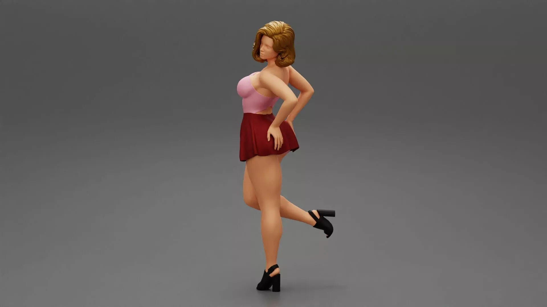 Beautiful Blond Girl In Dress Standing With One Foot 3D print model