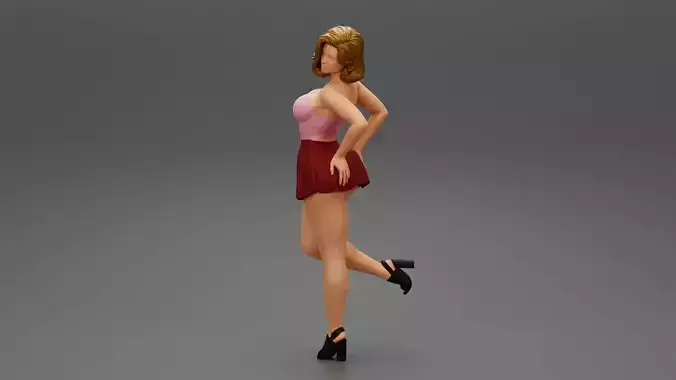 Beautiful Blond Girl In Dress Standing With One Foot