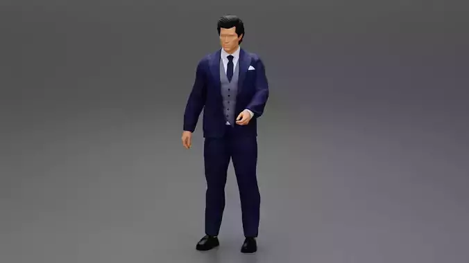 Young Man Wearing Navy Blue Suit