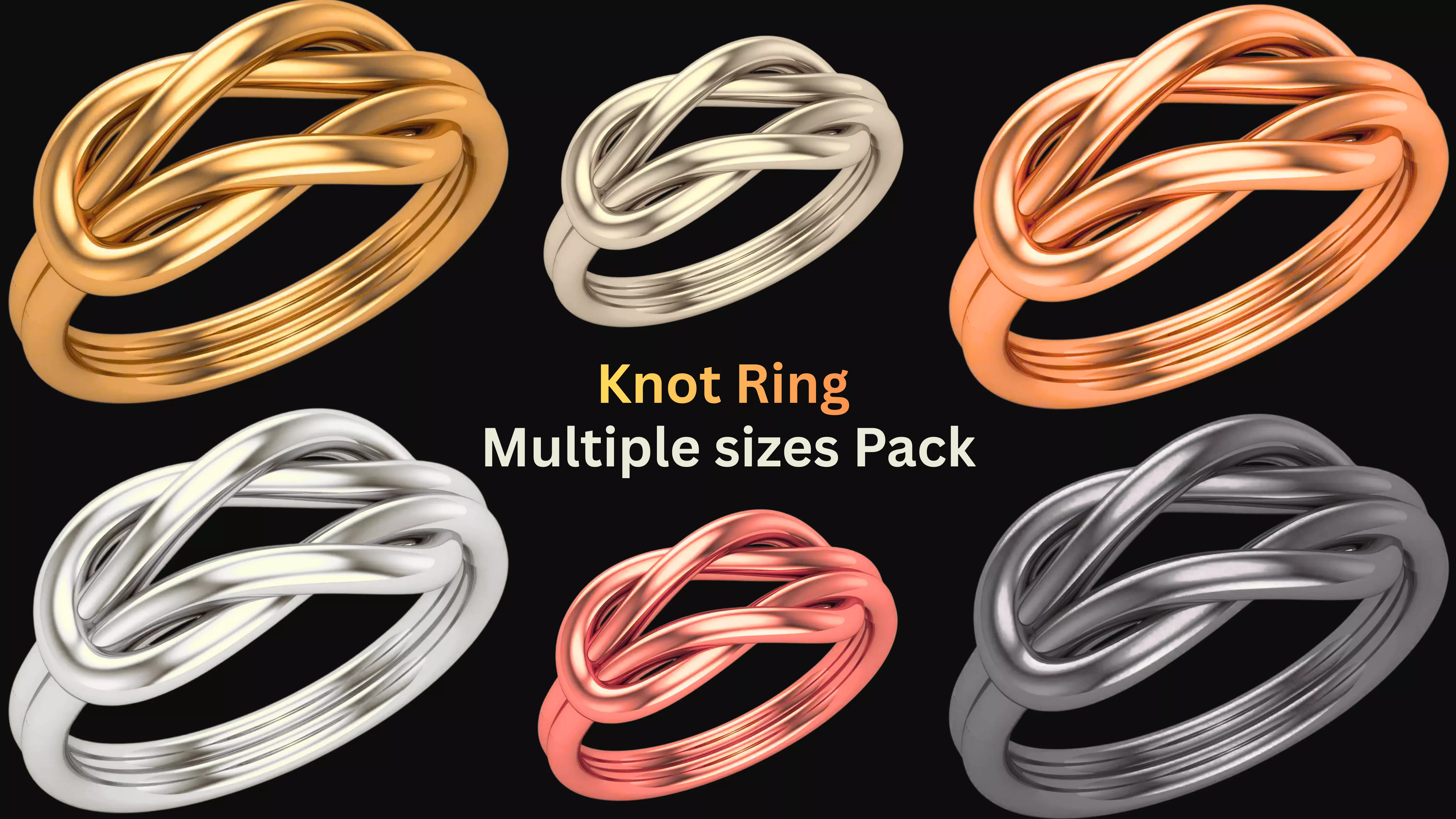 Knot Ring Multiple sizes Pack - Casting Ready 3D print model
