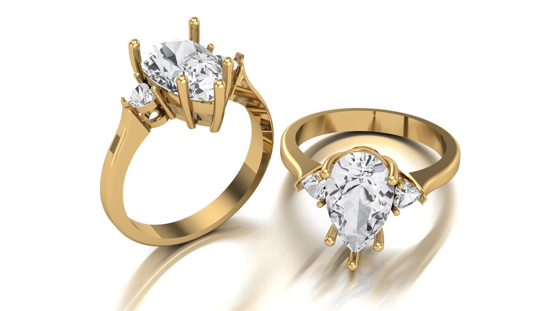 Engagement Ring 3D Model Pear and Heart STL Jewelry Design 3D print model_2