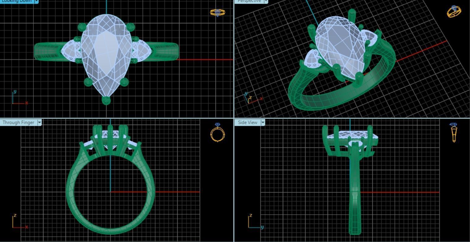 Engagement Ring 3D Model Pear and Heart STL Jewelry Design 3D print model_3