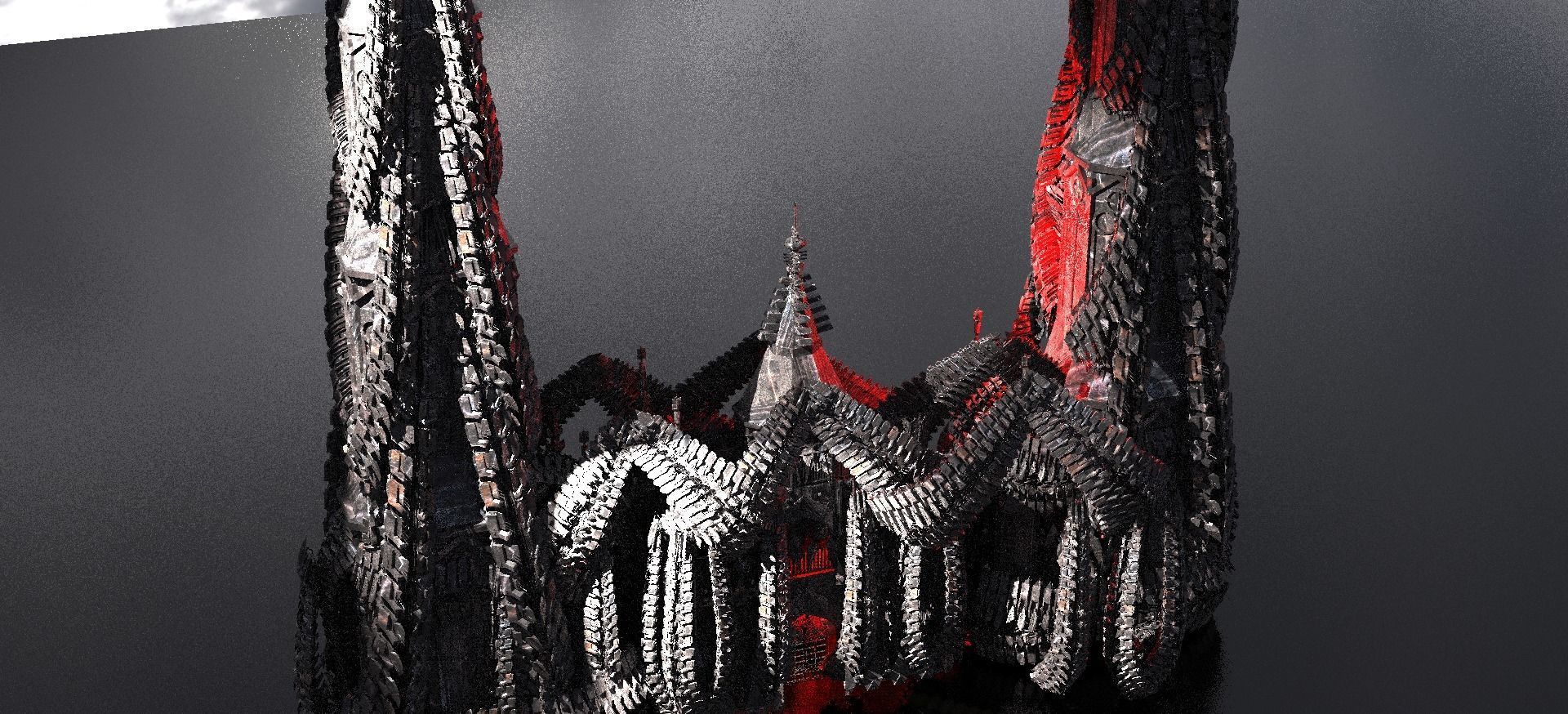 Horror Dark Spine Arch Cathedral Kitbash 4 3D model_1