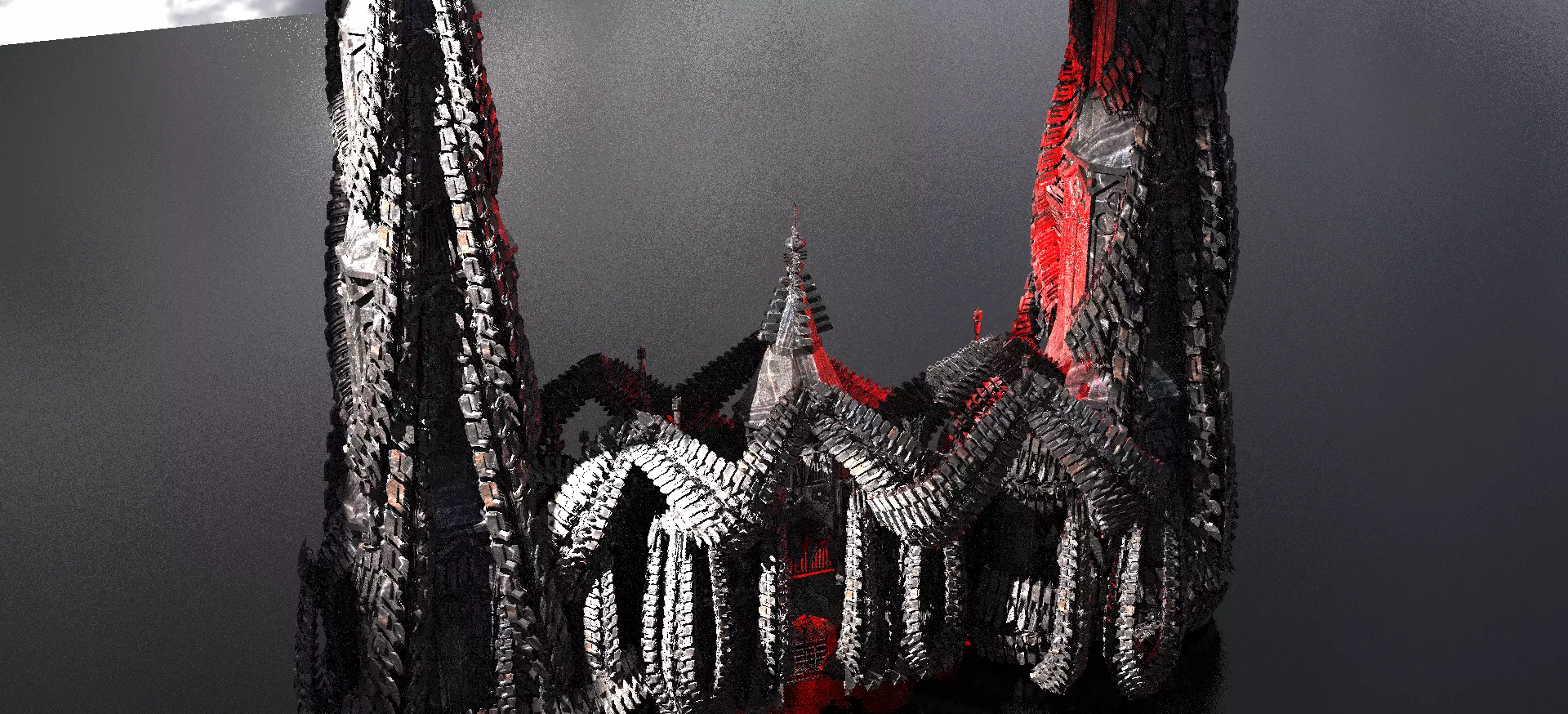 Horror Dark Spine Arch Cathedral Kitbash 4 3D model_0