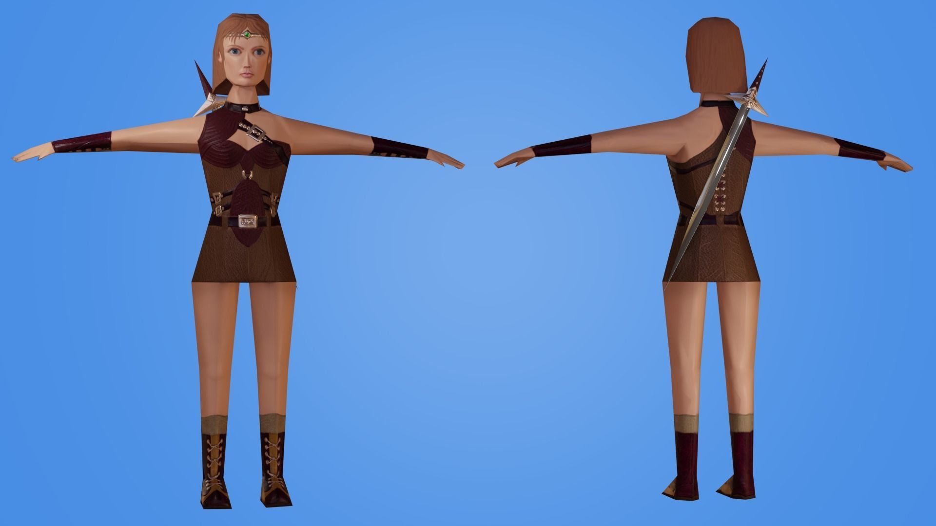 Extra Low Poly Woman Warrior Low-poly 3D model_2