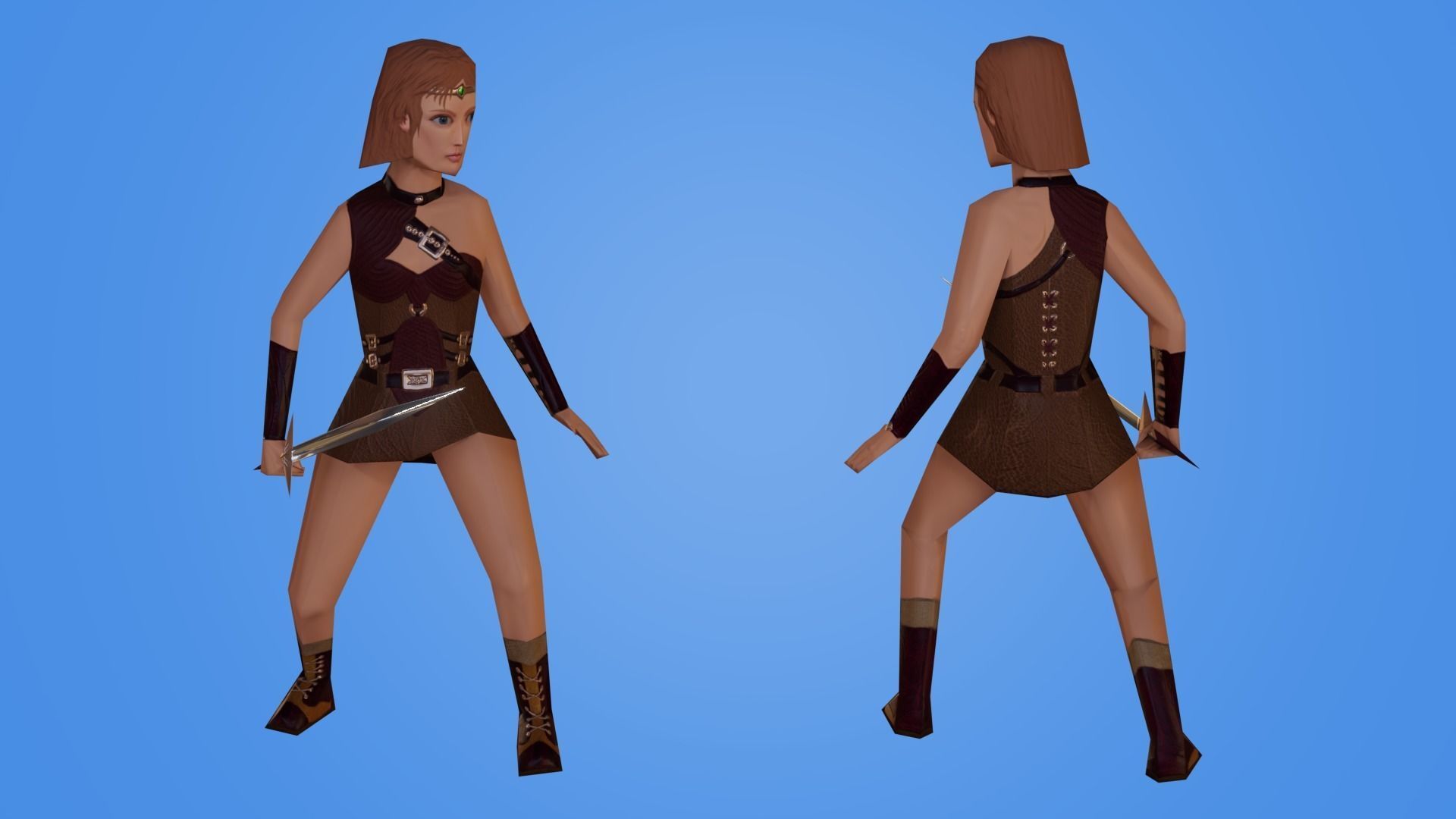 Extra Low Poly Woman Warrior Low-poly 3D model_7