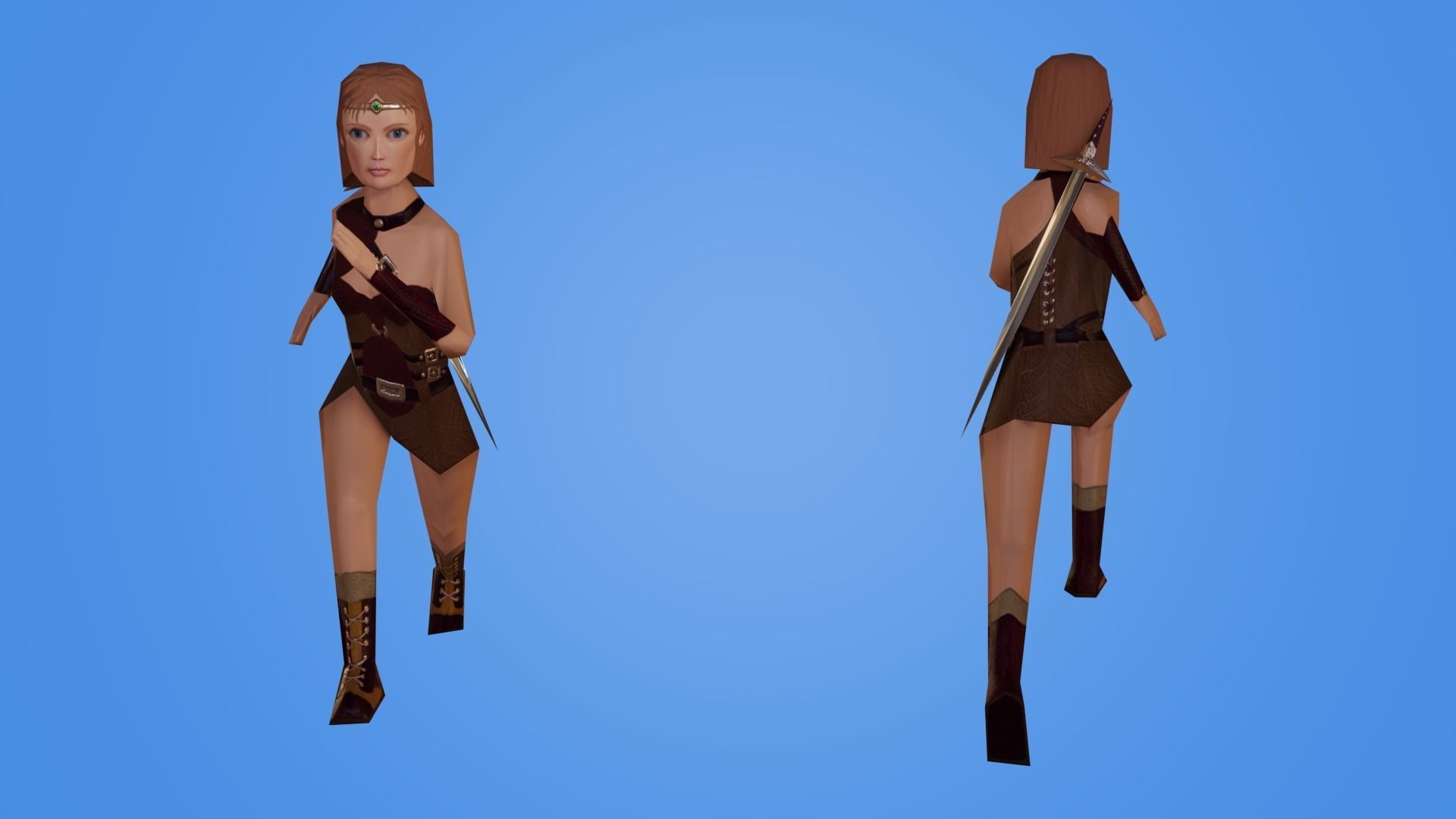 Extra Low Poly Woman Warrior Low-poly 3D model_5