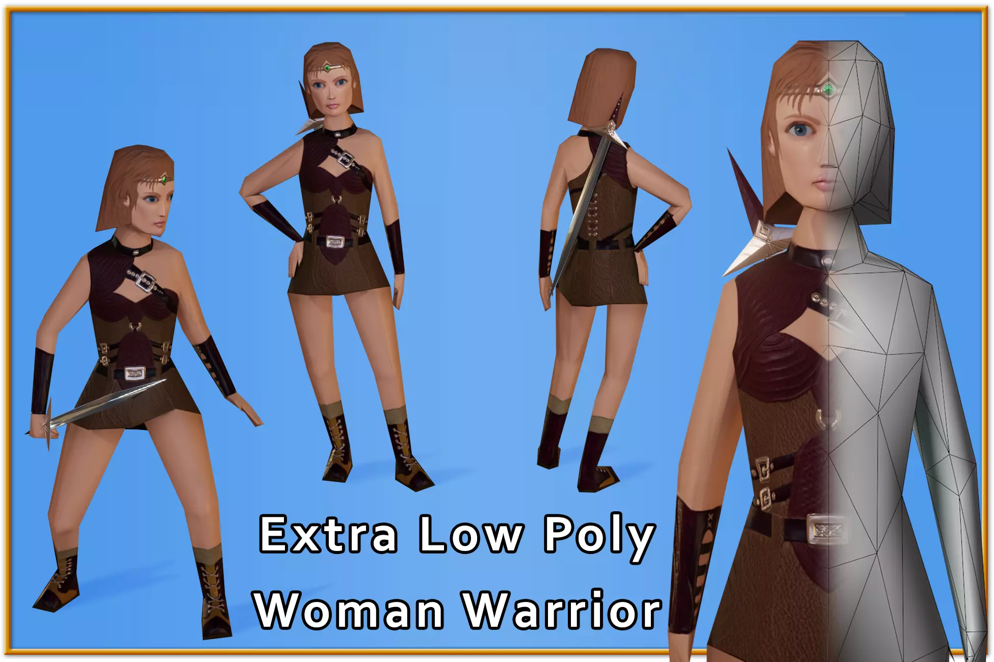 Extra Low Poly Woman Warrior Low-poly 3D model_0
