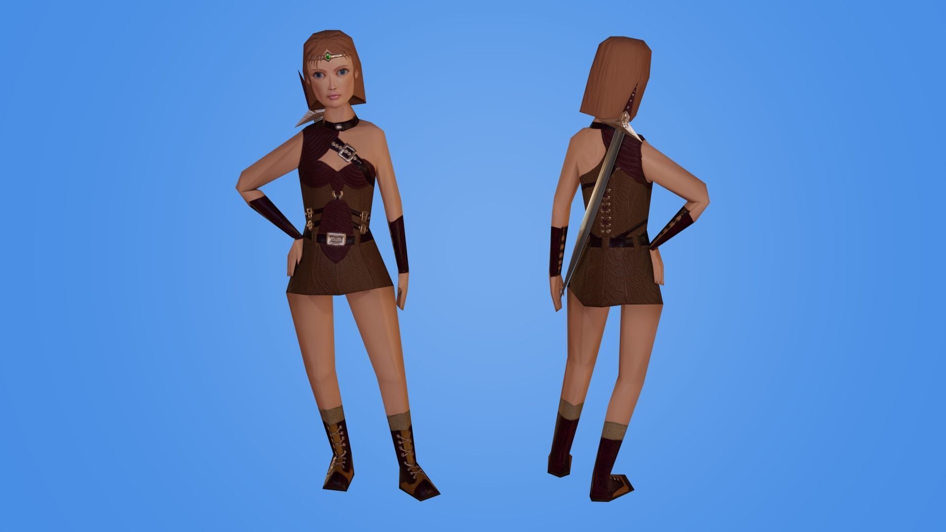 Extra Low Poly Woman Warrior Low-poly 3D model_6