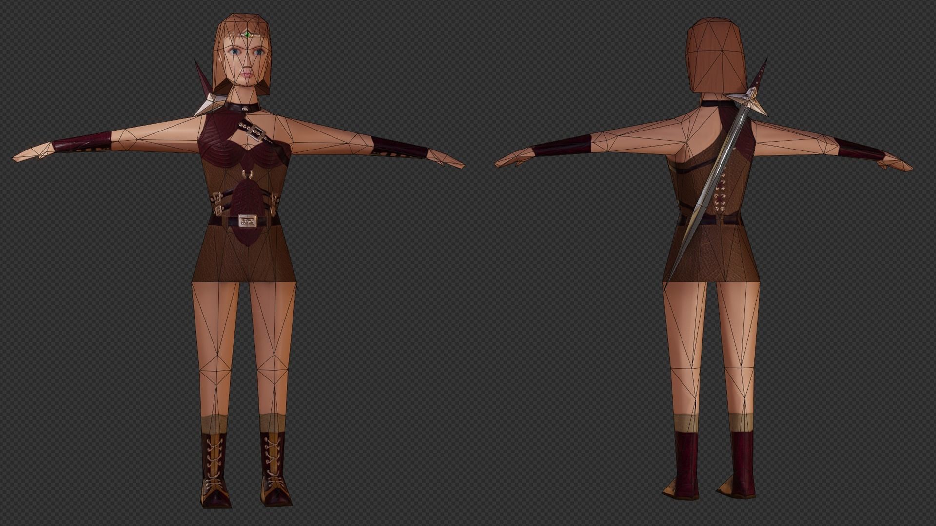 Extra Low Poly Woman Warrior Low-poly 3D model_3