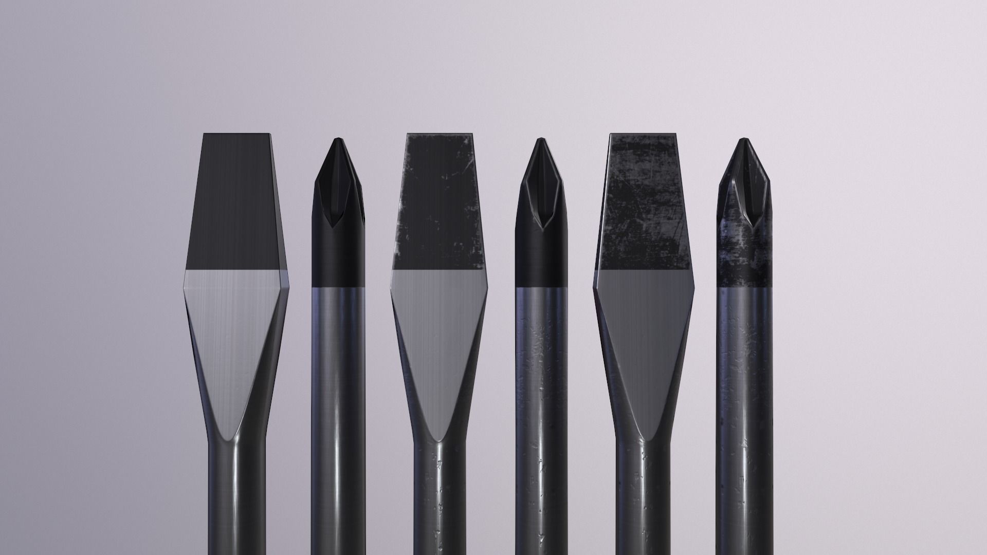 Crosshead and flathead screwdrivers set Low-poly 3D model_3