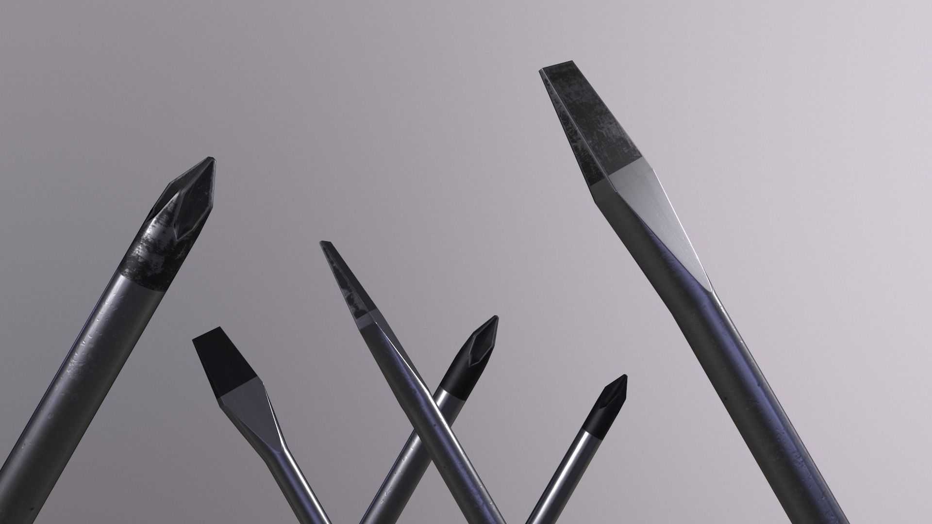 Crosshead and flathead screwdrivers set Low-poly 3D model_8