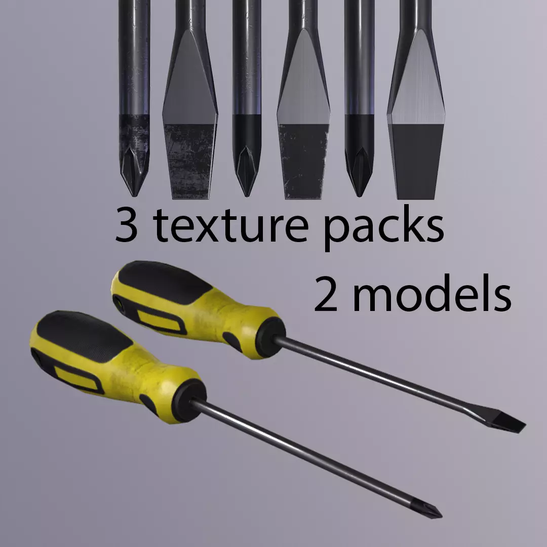 Crosshead and flathead screwdrivers set Low-poly 3D model_0