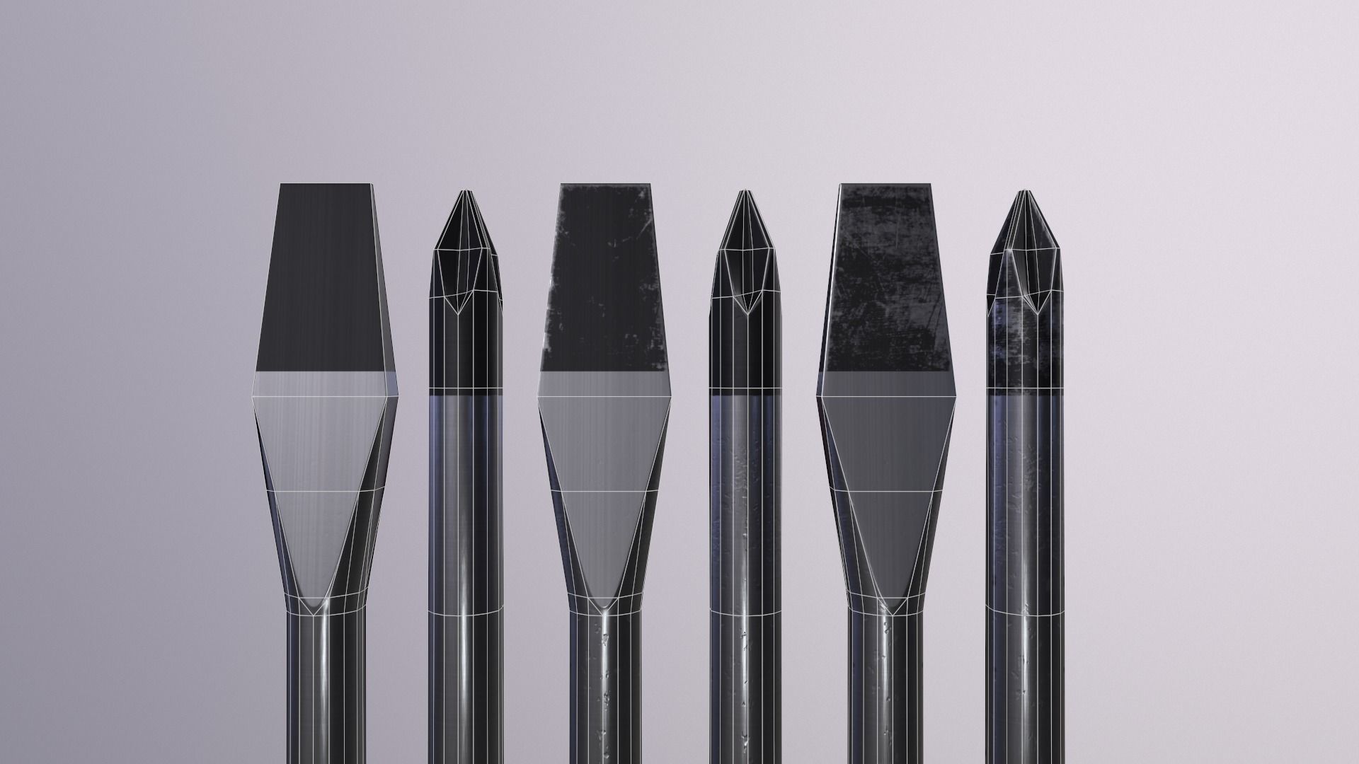 Crosshead and flathead screwdrivers set Low-poly 3D model_4