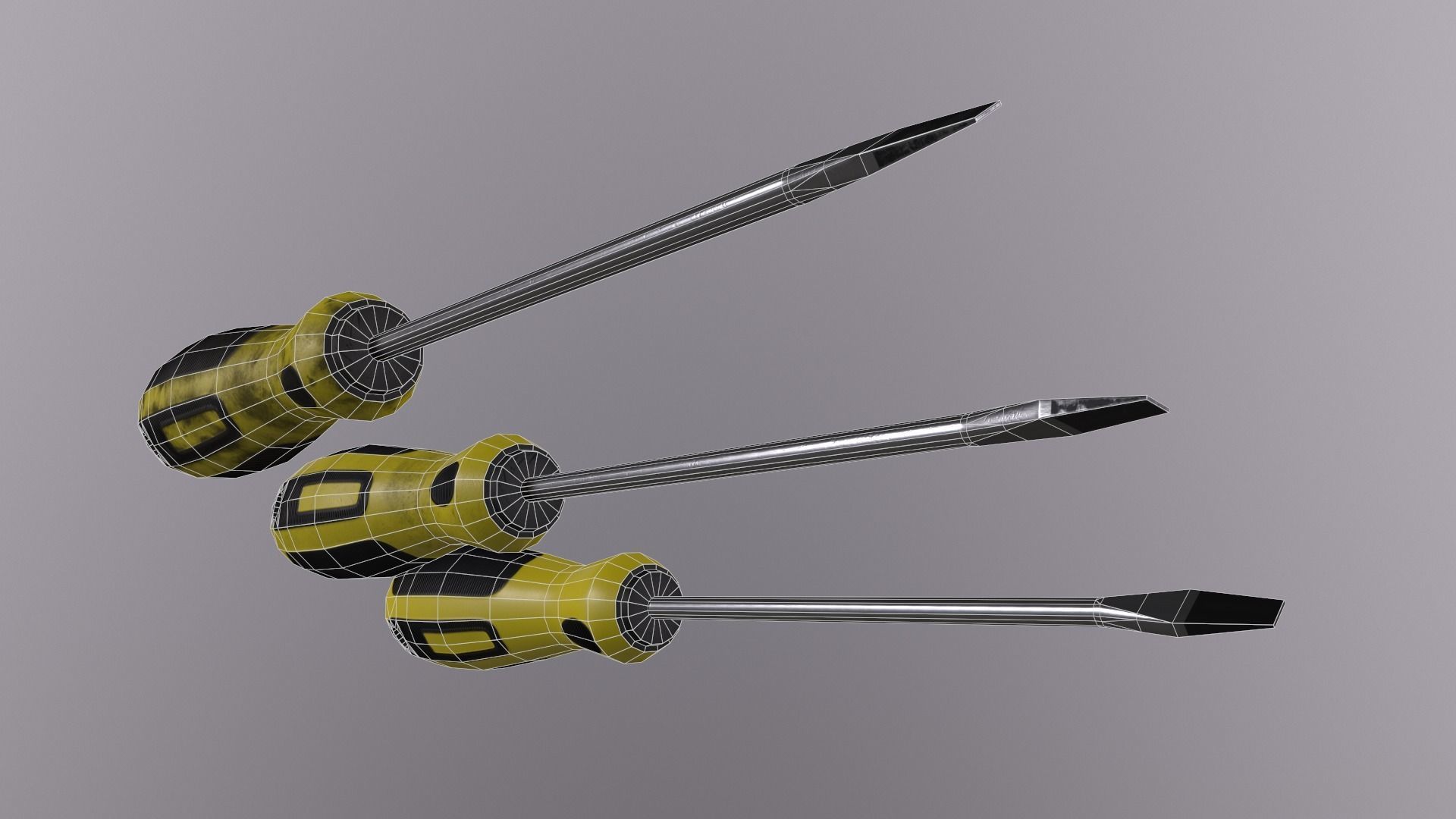 Crosshead and flathead screwdrivers set Low-poly 3D model_12
