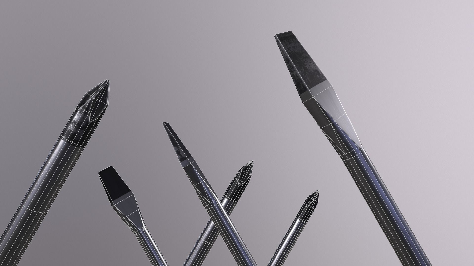 Crosshead and flathead screwdrivers set Low-poly 3D model_7
