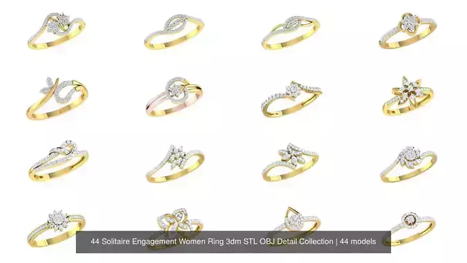 44 Solitaire Engagement Women Ring 3dm STL OBJ Detail Collection